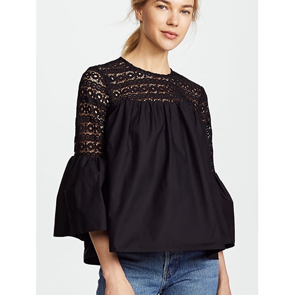 Endless Rose x Revolve Louvre Boho Crochet Bell Sleeve Black Blouse NWT sz large